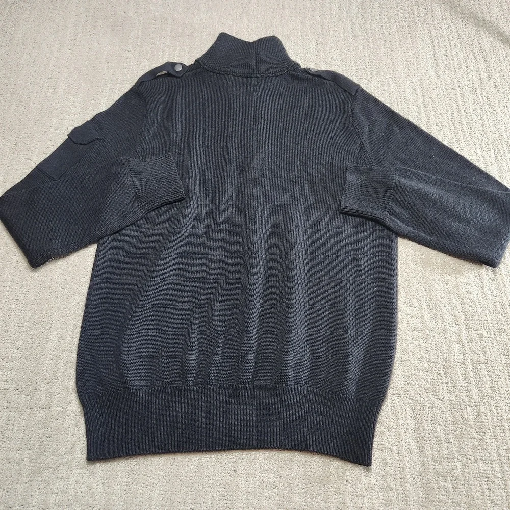 Banana Republic Combat Sweater Men Medium Wool Blend‎ Epaulets Cammando Black